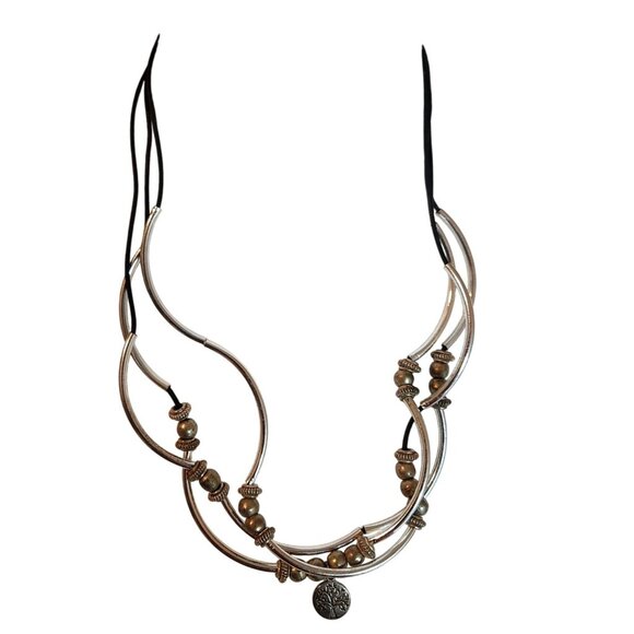Lizzy James silver tone gold tone Multistrand Necklace With Leather Cord - Picture 1 of 5